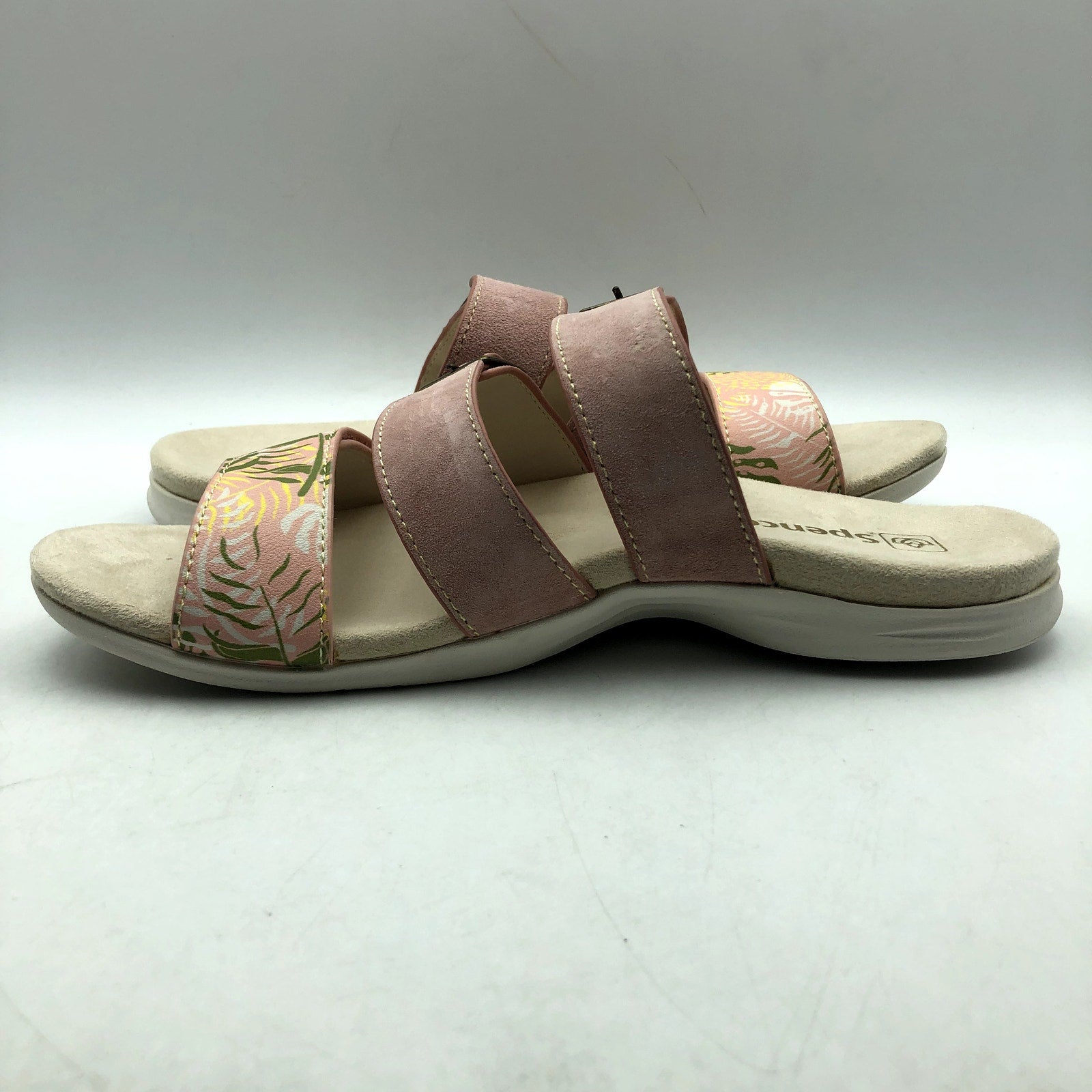 Spenco Womens Orchid Saddle Sandals Size 7.5 Pink Tan 3 Strap Slides NIB