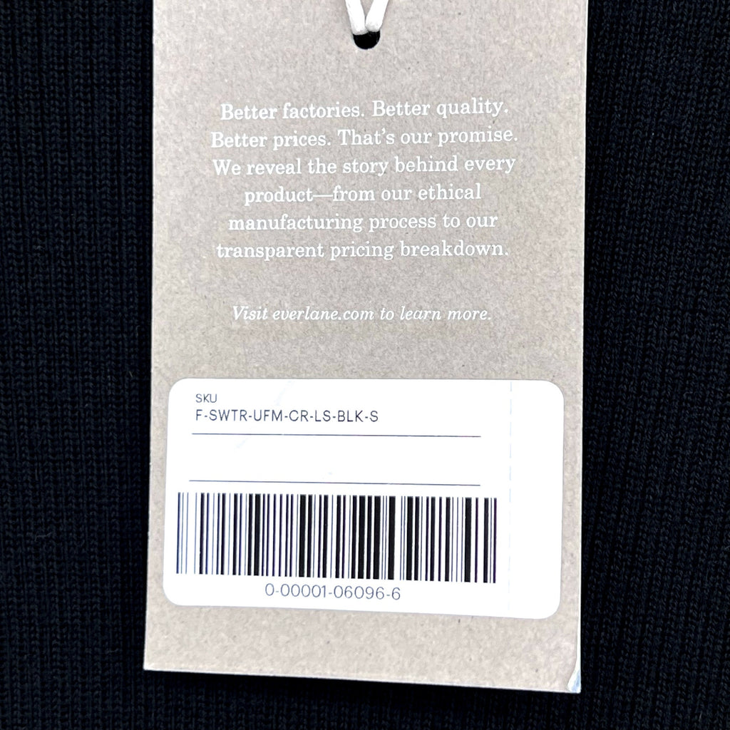 EVERLANE Women's The Long-Sleeve Sweater Tee Small Black Ultrafine Merino NWT