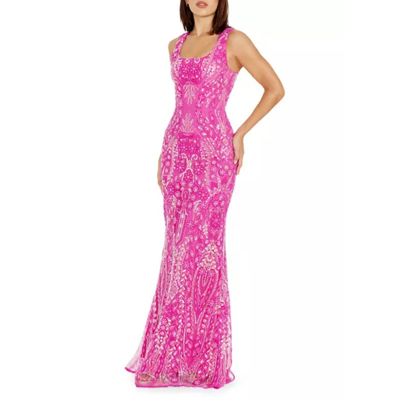 DRESS THE POPULATION Tyra Sequin Mermaid Gown XS Bright Fuchsia Pink NWT