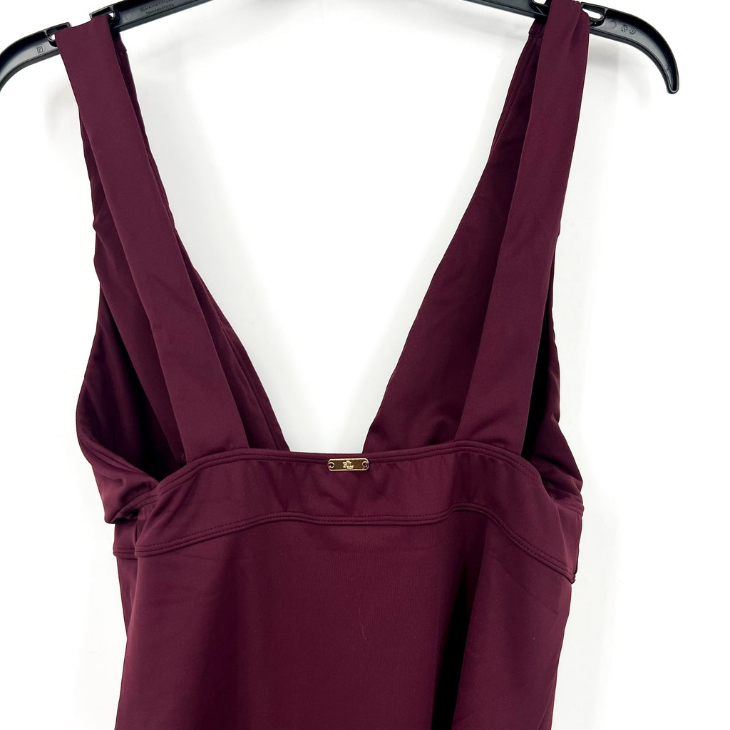 Lauren Ralph Lauren Sculpting V Neck One Piece Swimsuit 14 Claret Red NWT