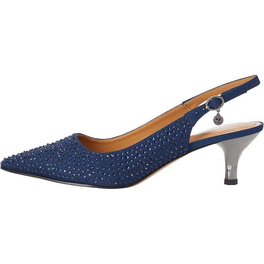 J. Renee Womens Ferryanne Kitten Heel US 12 Wide Navy Rhinestone NIB