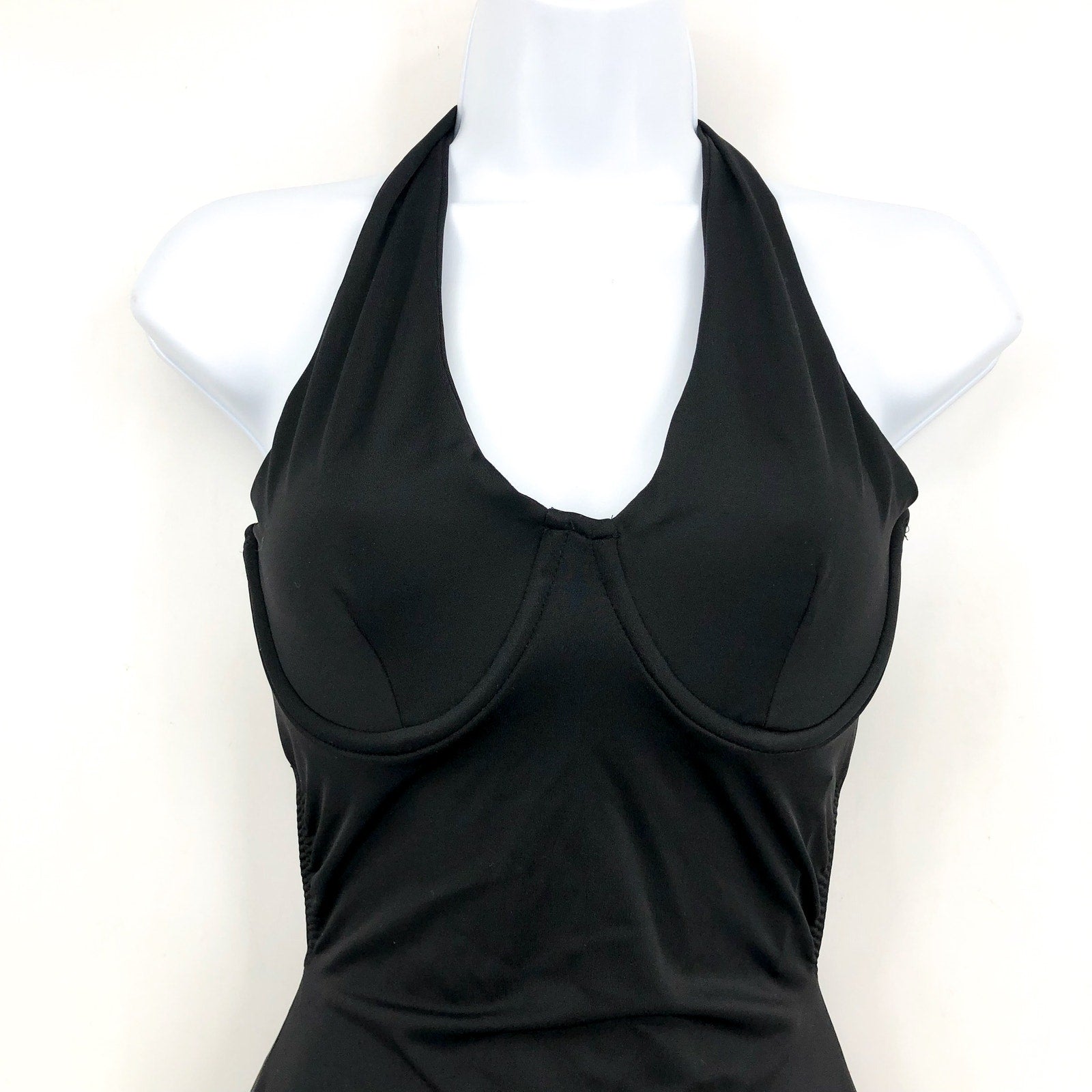 NORMA KAMALI Women's Halter Mio One Piece Swimsuit Medium Black Underwire NWT