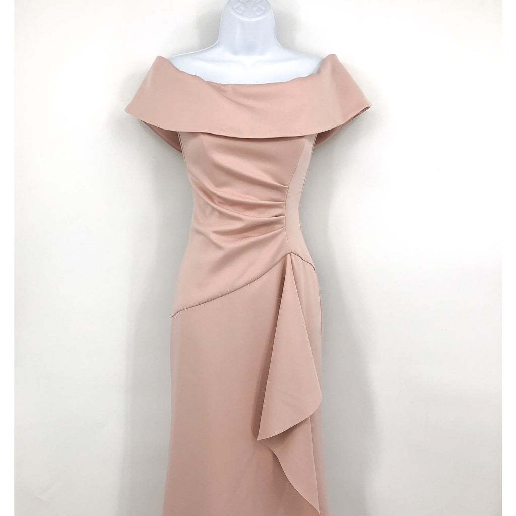 XSCAPE Adriana Scuba Crepe Dress Size 4 Pink Blush Off the Shoulder 3008X NWT
