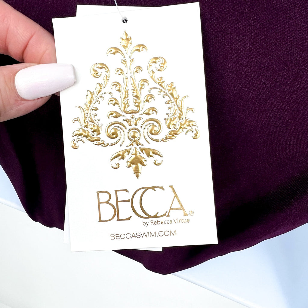 BECCA Women's Color Sheen Side Tie Bikini Bottoms Medium Purple Aubergine NWT
