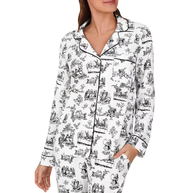 BEDHEAD PJs Womens Alice In Wonderland Pajama Set Small White Long Sleeve NWT
