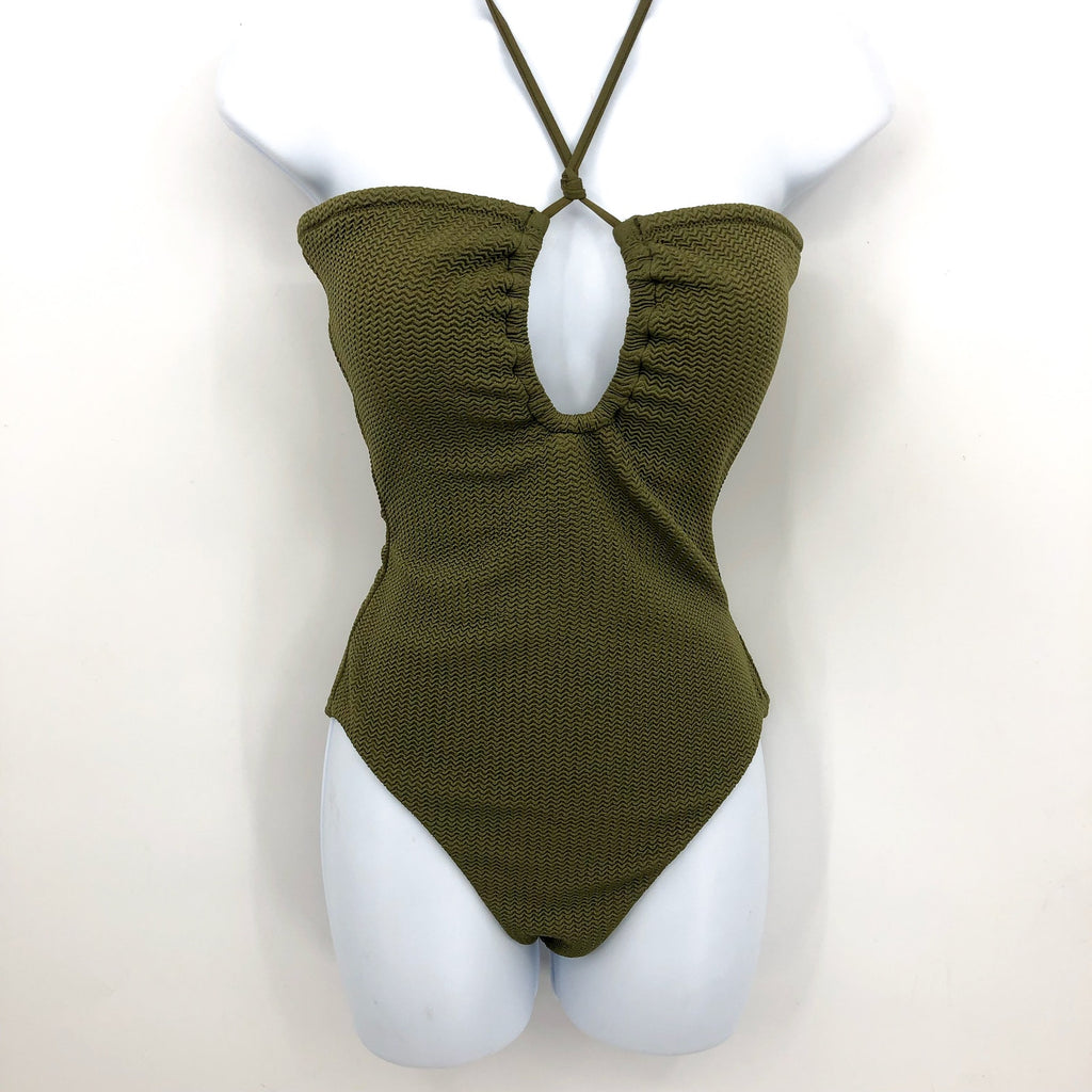 SEAFOLLY Sea Dive Bandeau Maillot One Piece Swimsuit US 8 Green Khaki NWT