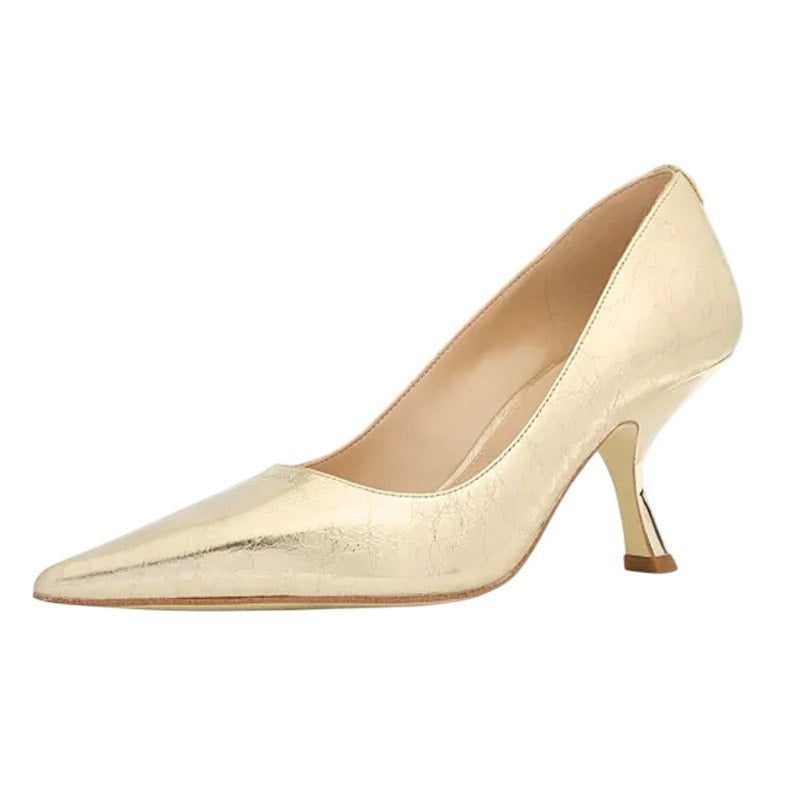 Michael Kors Womens Luna Mid Pumps US 6M EU 36.5 Gold Leather NIB