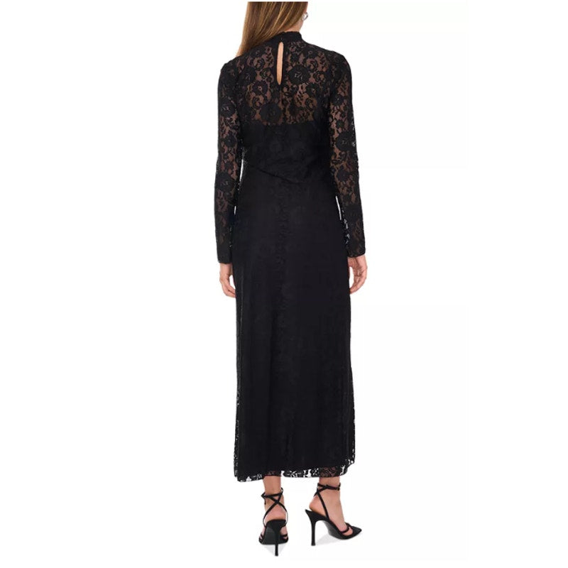 VINCE CAMUTO Women's Lace-Detail Maxi Dress XS Black Long-Sleeve Mock Neck NWT