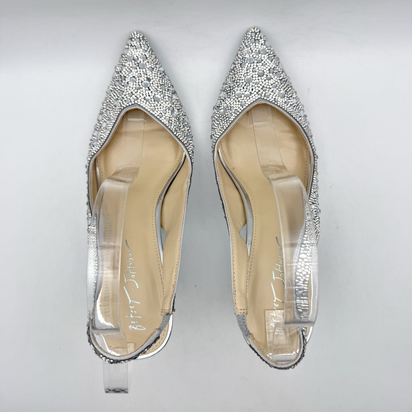Betsey Johnson Womens Mya Pump US 8.5 M Silver Rhinestone Satin NWOB