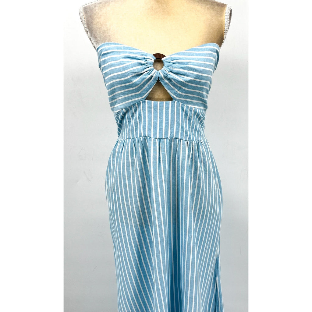 L*SPACE Women's Melody Strapless Maxi Dress Large Blue White Striped NWT