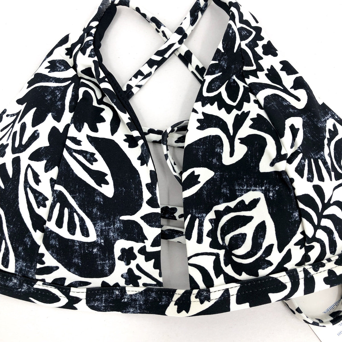 PRANA Women's Sunkissed Bikini Top XL Black Flora Fauna Cross Back NWT