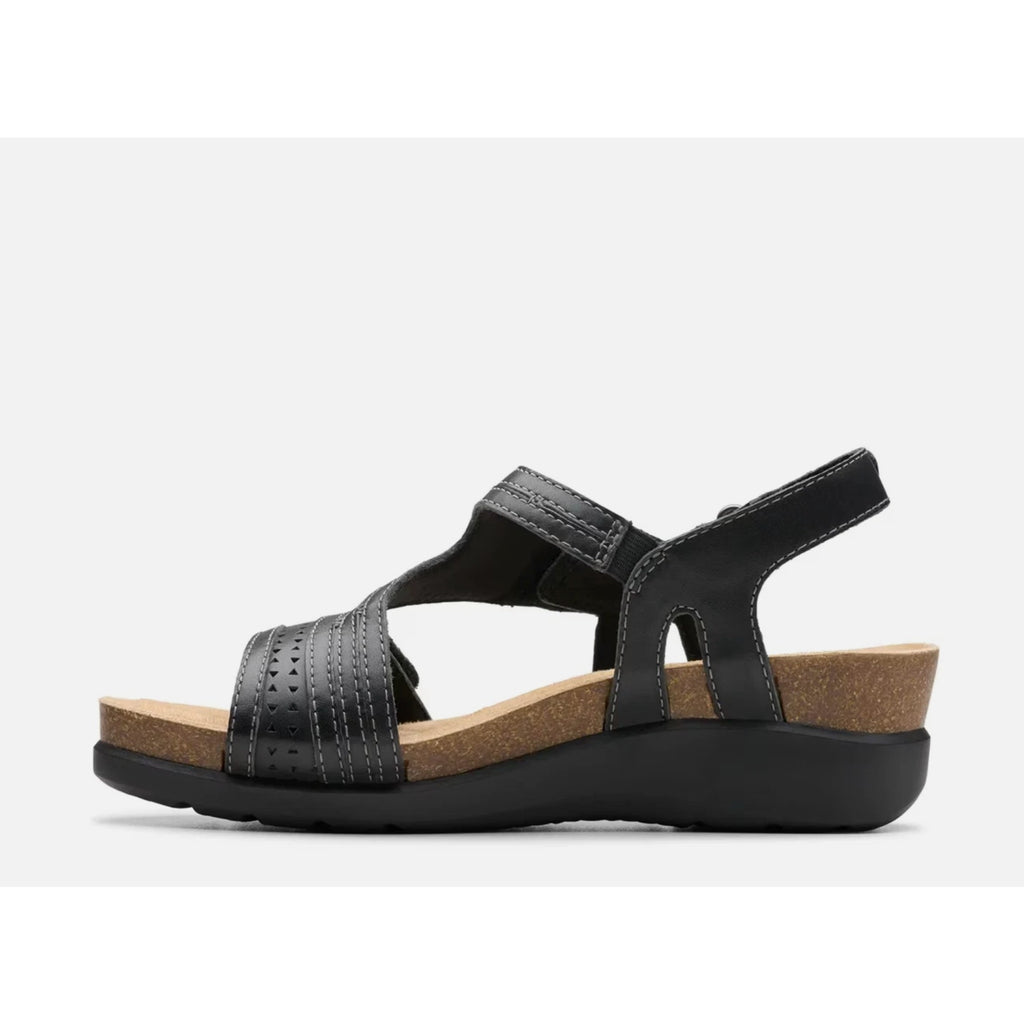 Clarks Womens Calenne Carmen Wedge Sandals US 8.5 M Black Leather NWOB