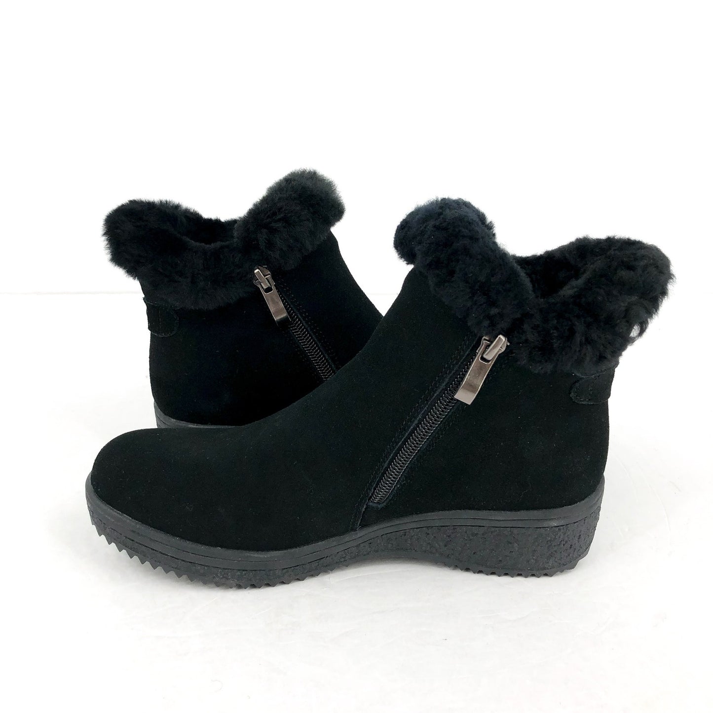 Spring Step Women Republic Ankle Boot US 6.5-7 EU 37 Black Suede WP Faux Fur NIB