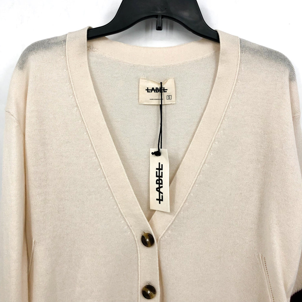 LABEL Women's Go-To Cardigan Sweater Small Putty Beige Wool Cashmere V-Neck NWT