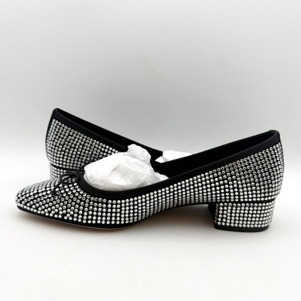 Veronica Beard Women Cecile Ballet Pump US 7.5 Silver Black Suede Rhinestone NIB