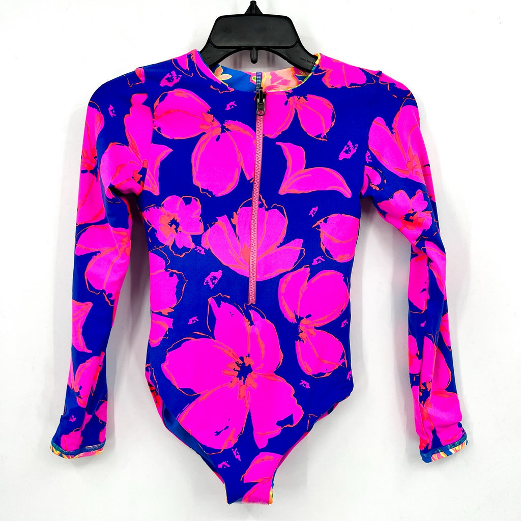 MAAJI Girl Miku One Piece Swimsuit Size 12 Blue Pink Fruit Punch Long Sleeve NWT