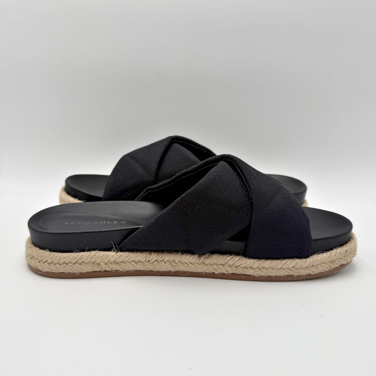 Aerosoles Womens Linney Slide Sandals Size 8.5 M Black Canvas NWOB