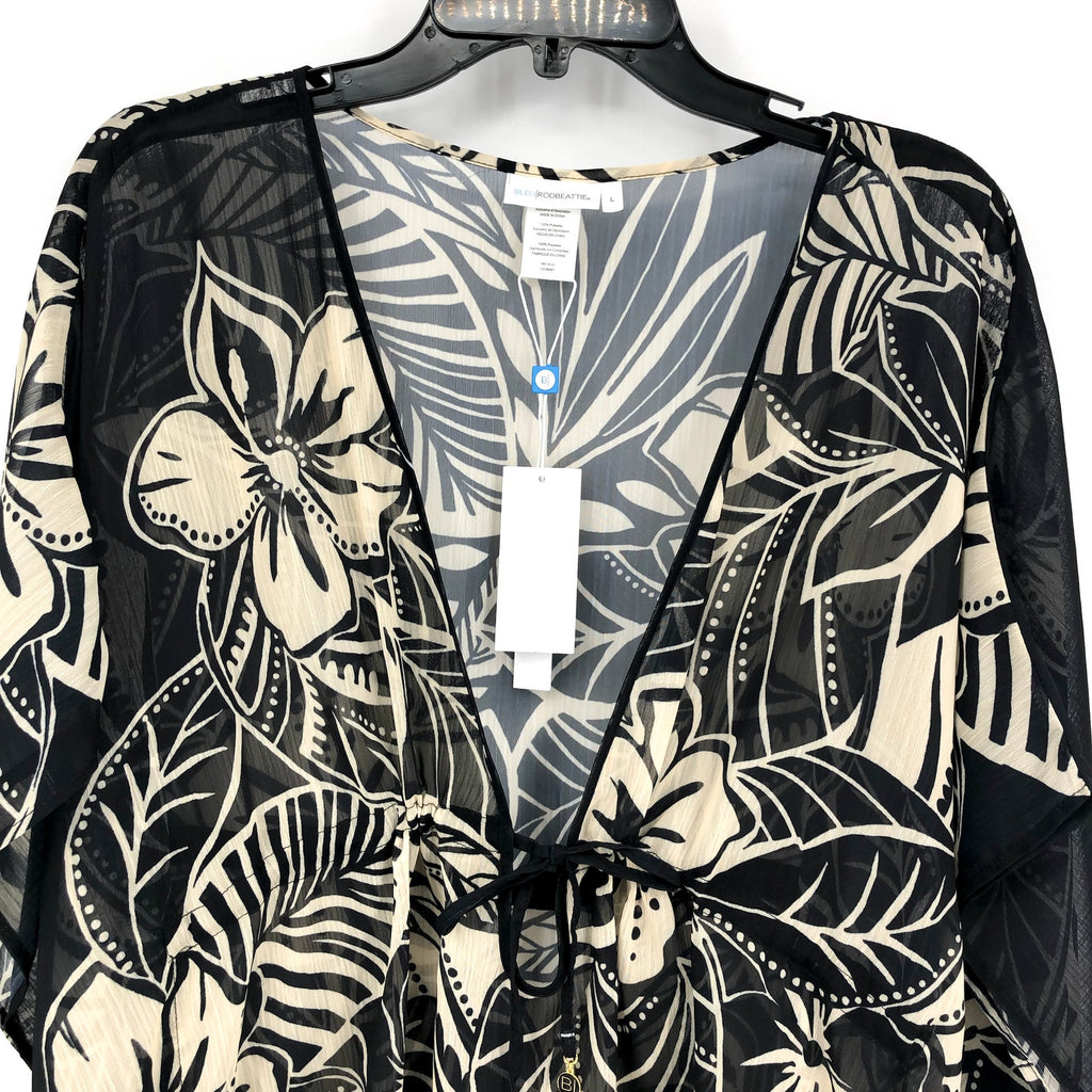 BLEU ROD BEATTIE Womens Ciao Bella Tunic Cover Up Large Black Floral Chiffon NWT