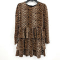 BARDOT JUNIORS Girls Keira Dress Size 14 Brown Leopard Knit Tiered Long Sleeves