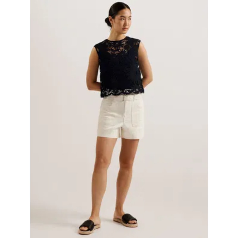 TED BAKER Women's Katrnn Crochet Top US 10 Ted Size 4 Black Short Sleeve NWT