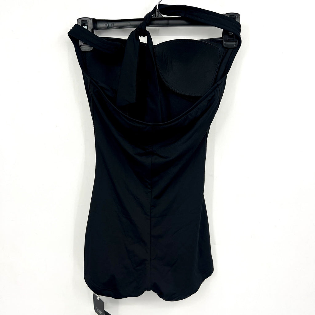 SEAFOLLY Twist Front Boyleg One Piece Swimsuit Size 4 Black Halter Soft Cup NWT