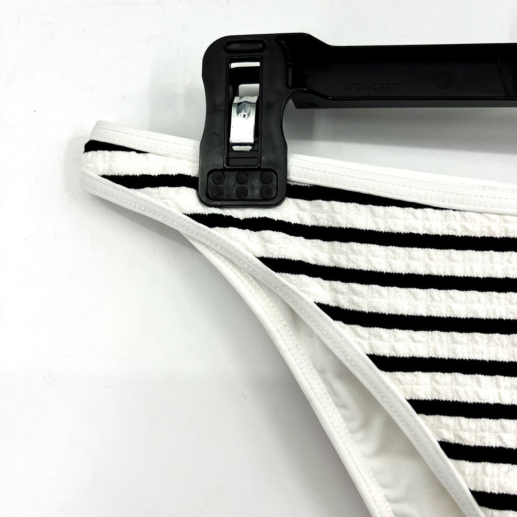 L*SPACE Women's Suzi Classic Bikini Bottom Medium Black White Stripe Ribbed NWT