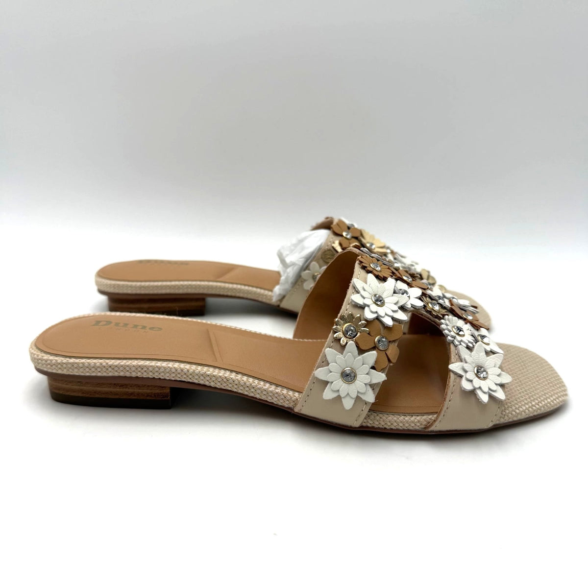 Dune London Womens Loupes Floral Slide Sandals Size 7 EU 37 White Leather NIB