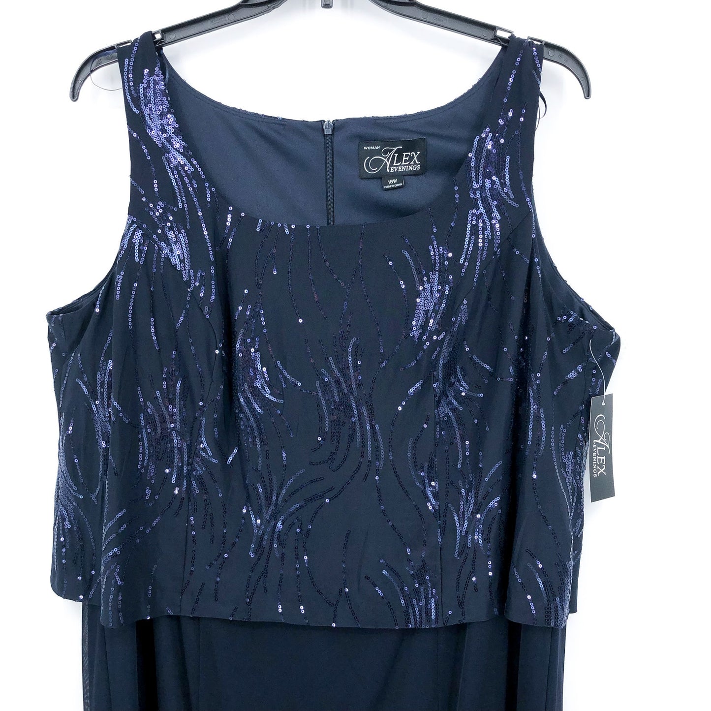 ALEX EVENINGS Chiffon & Sequin Dress & Jacket Set 18W Navy Blue Formal NWT