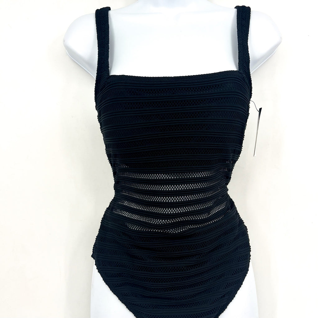 LAUREN RALPH LAUREN Ottoman One-Piece Swimsuit Size 6 Black Mesh Stripe NWT