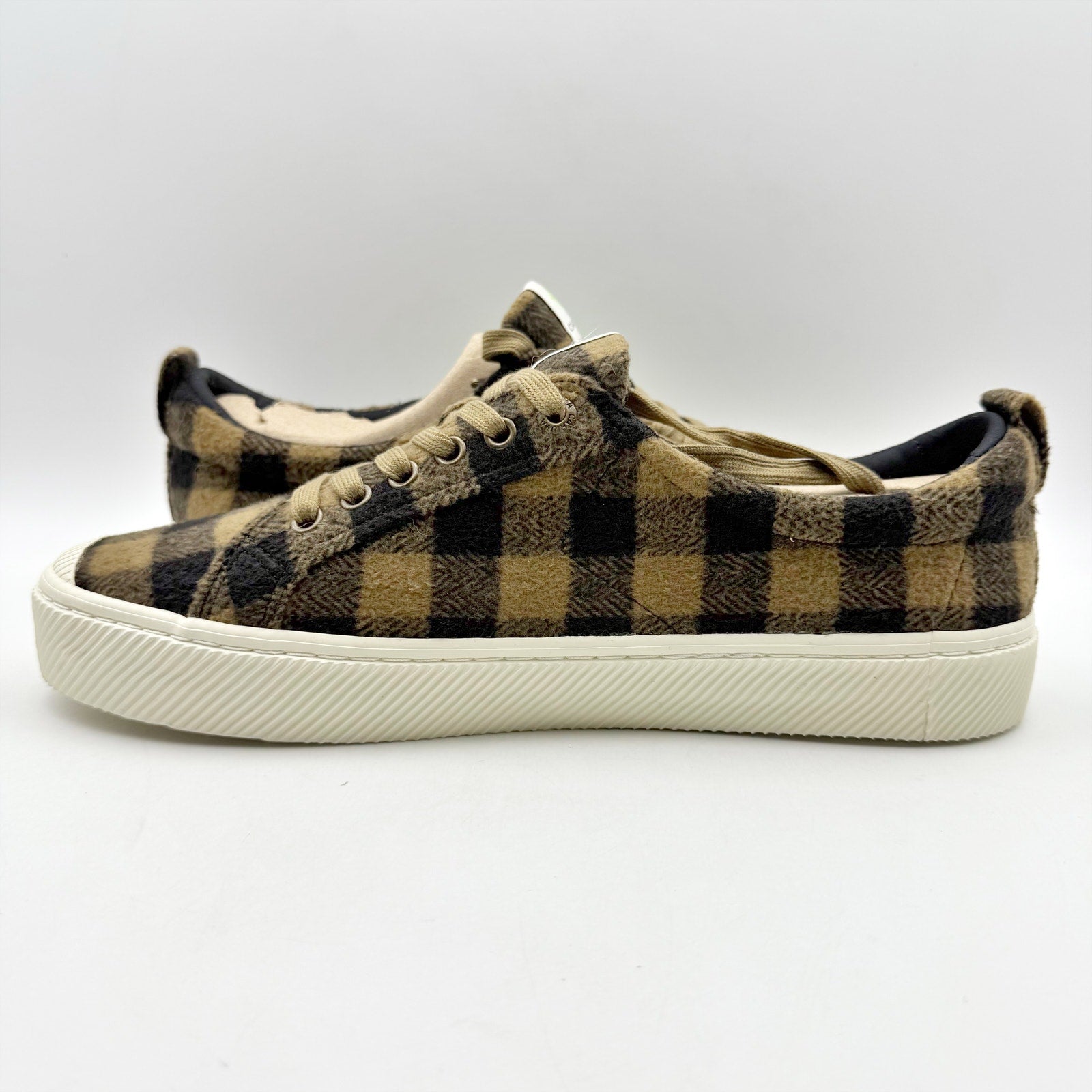 Cariuma Mens OCA Low Sneakers US 11 EU 44 Brown Plaid Organic Cotton NIB