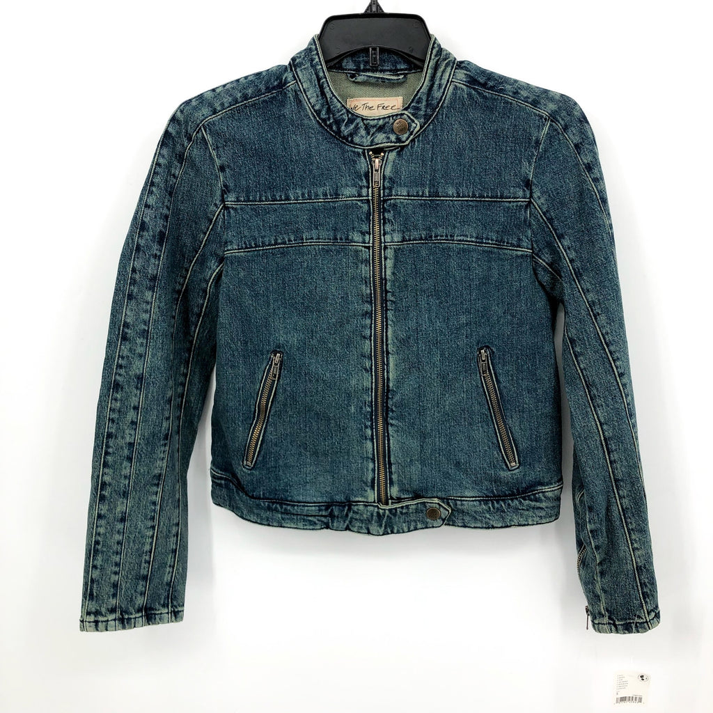 FREE PEOPLE x WE THE FREE Fast Lane Denim Moto Jacket Small Alchemy Blue NWT