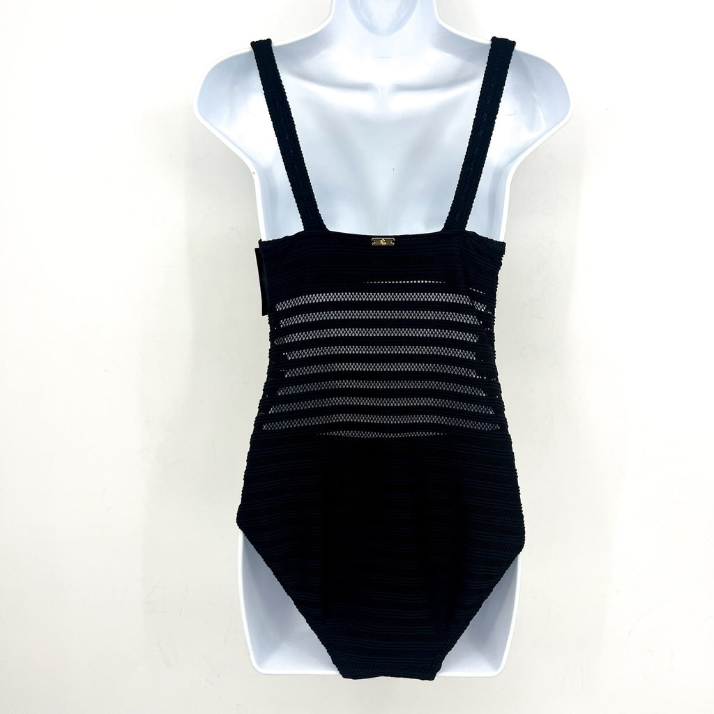 LAUREN RALPH LAUREN Ottoman One-Piece Swimsuit Size 8 Black Mesh Stripe NWT