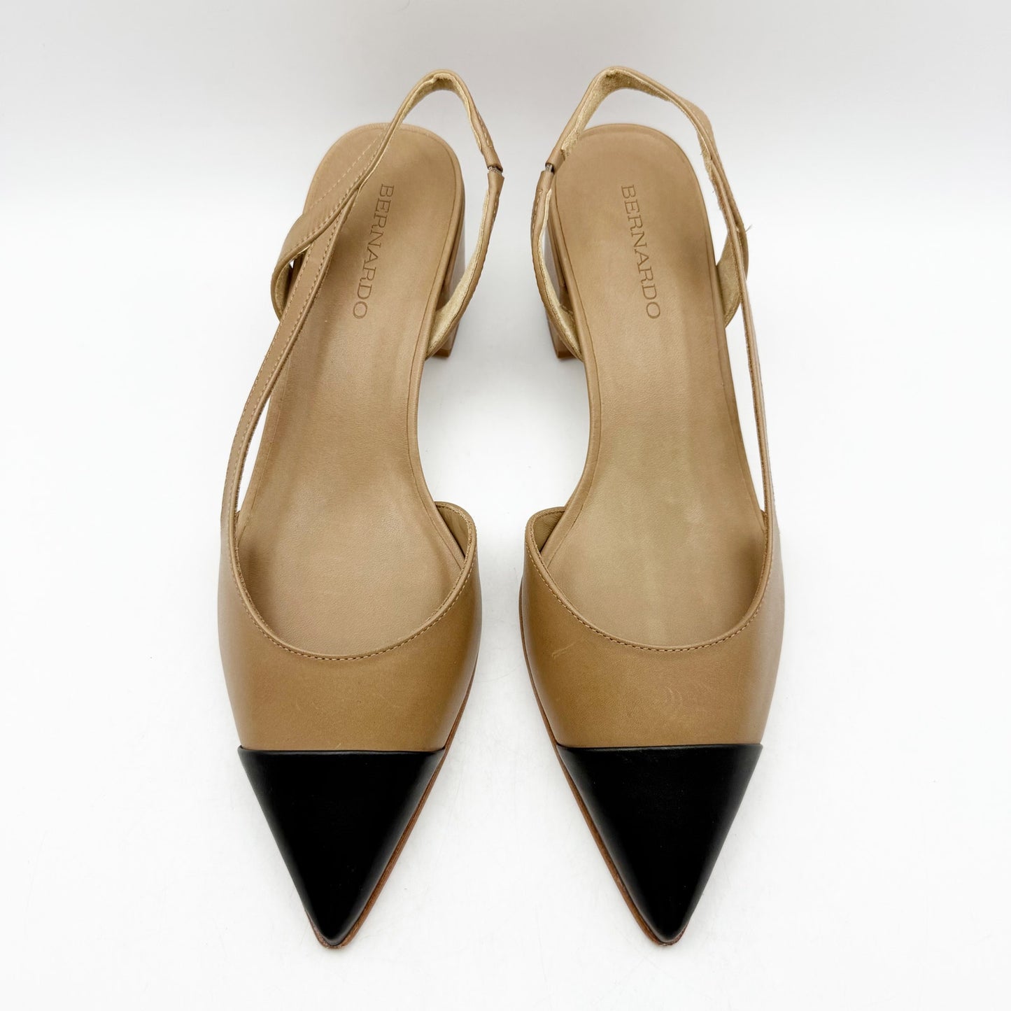 Bernardo Women Monroe Heel US 9.5 M Black Tan Leather Sling Back Pointed Toe NIB