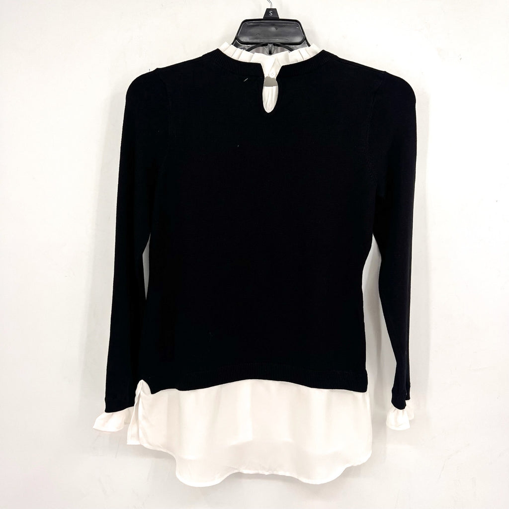ADRIANNA PAPELL Women's Ruffle Neck Twofer Sweater Small Black Long Sleeve NWOT