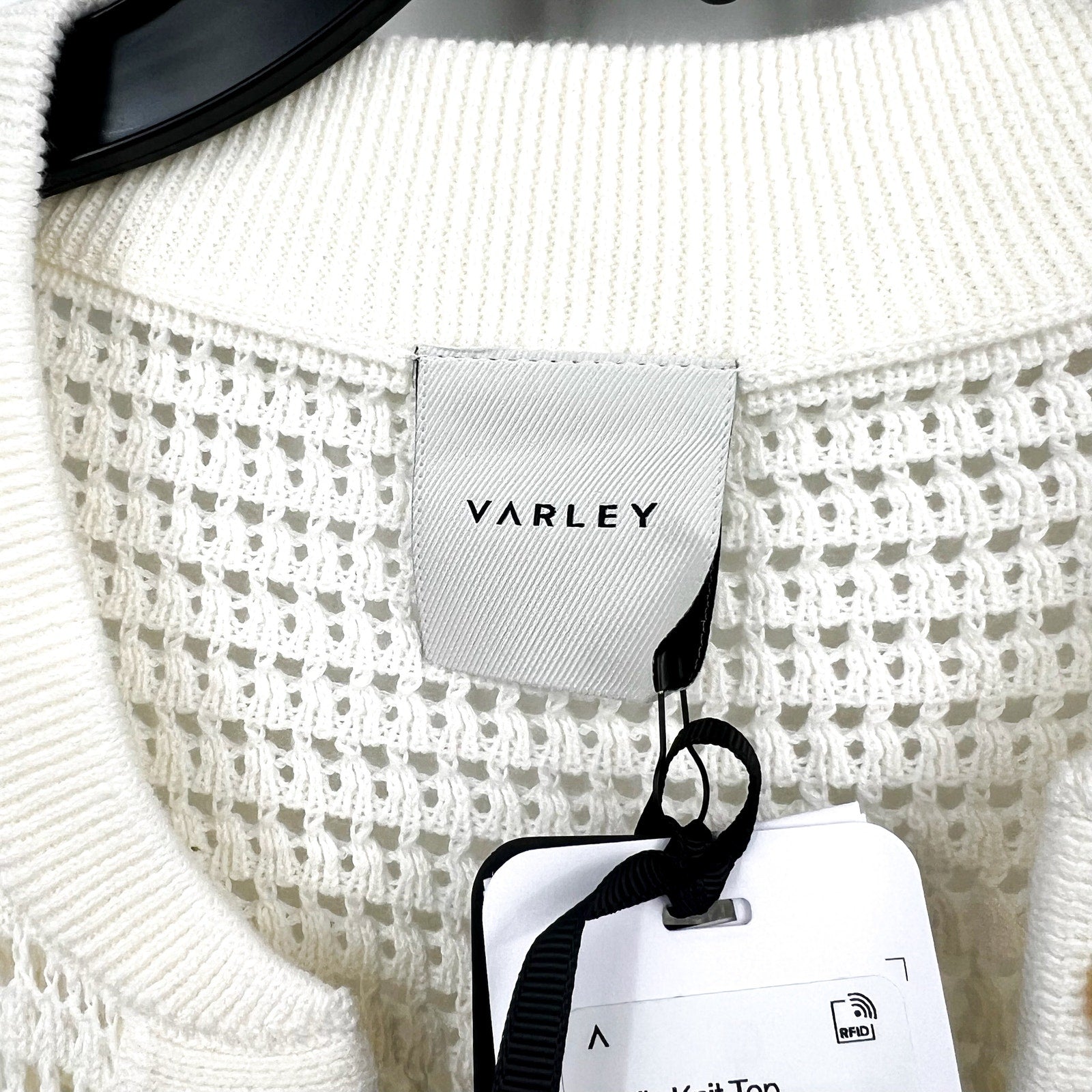 VARLEY Women's Callie Mesh Knit Top Large Beige Egret Short Sleeve NWT