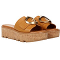 Franco Sarto Womens Hoda Cork Platform Slide Sandals US 6.5 M Tan Leather NWOB