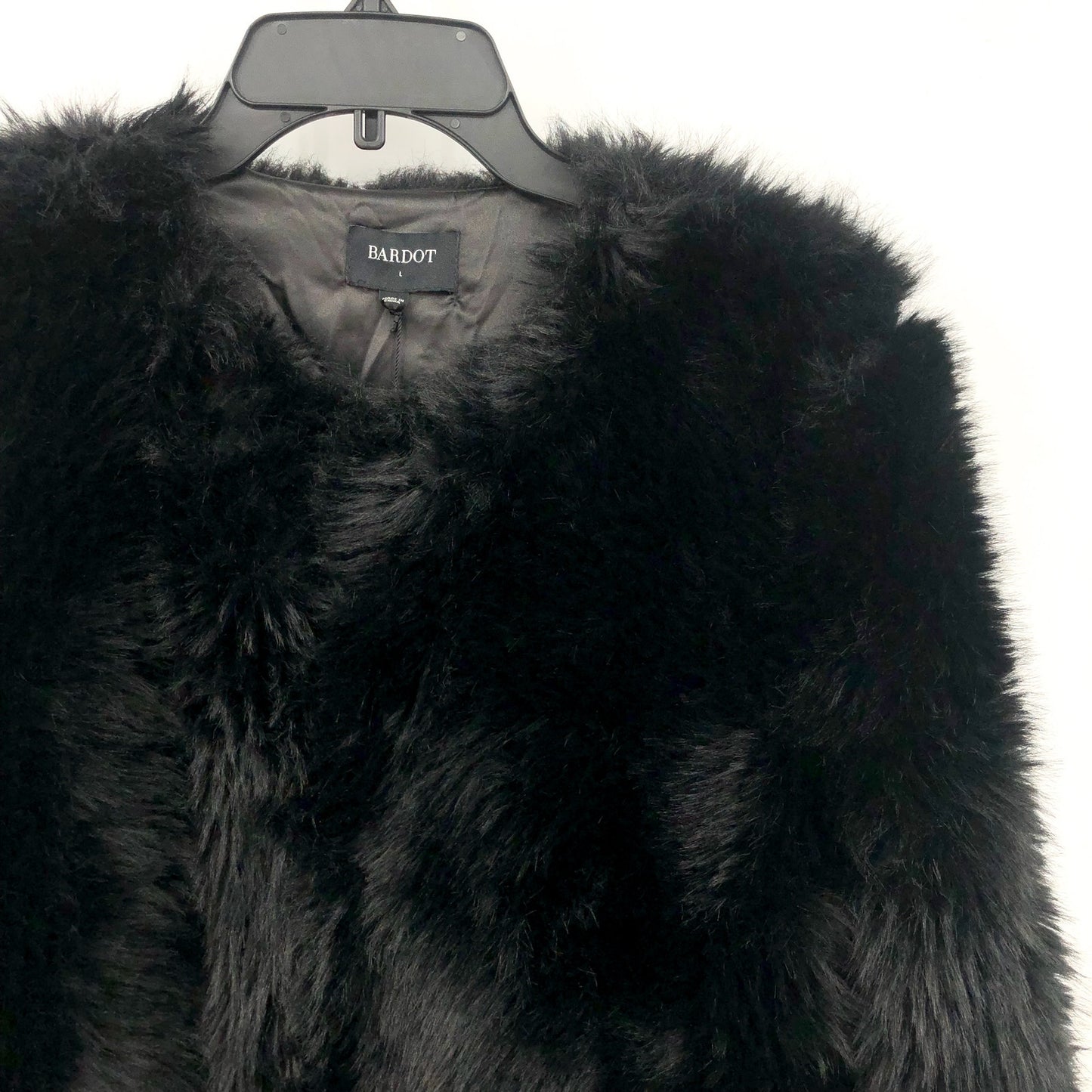 BARDOT Women's Logan Faux Fur Coat Jacket Large Black Long Sleeve NWT