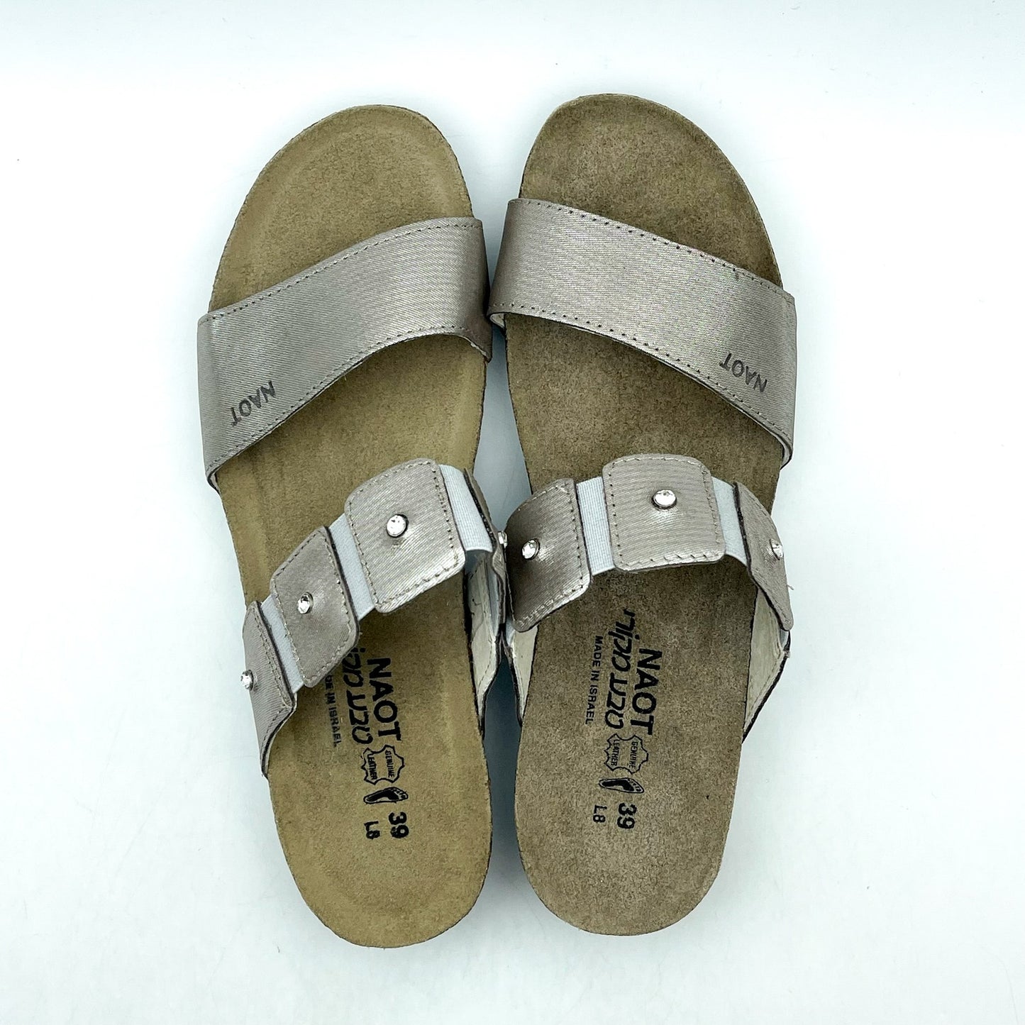 NAOT Womens Ashley Wedge Sandals EU 39 US 8 Silver Leather Rhinestone NWOB