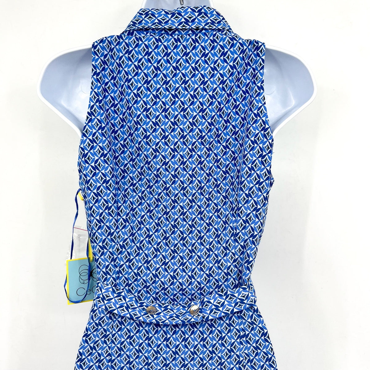 CECE Midi Shirt Dress Size 6 Blue Print Sleeveless V-Neck Belted Waist NWT
