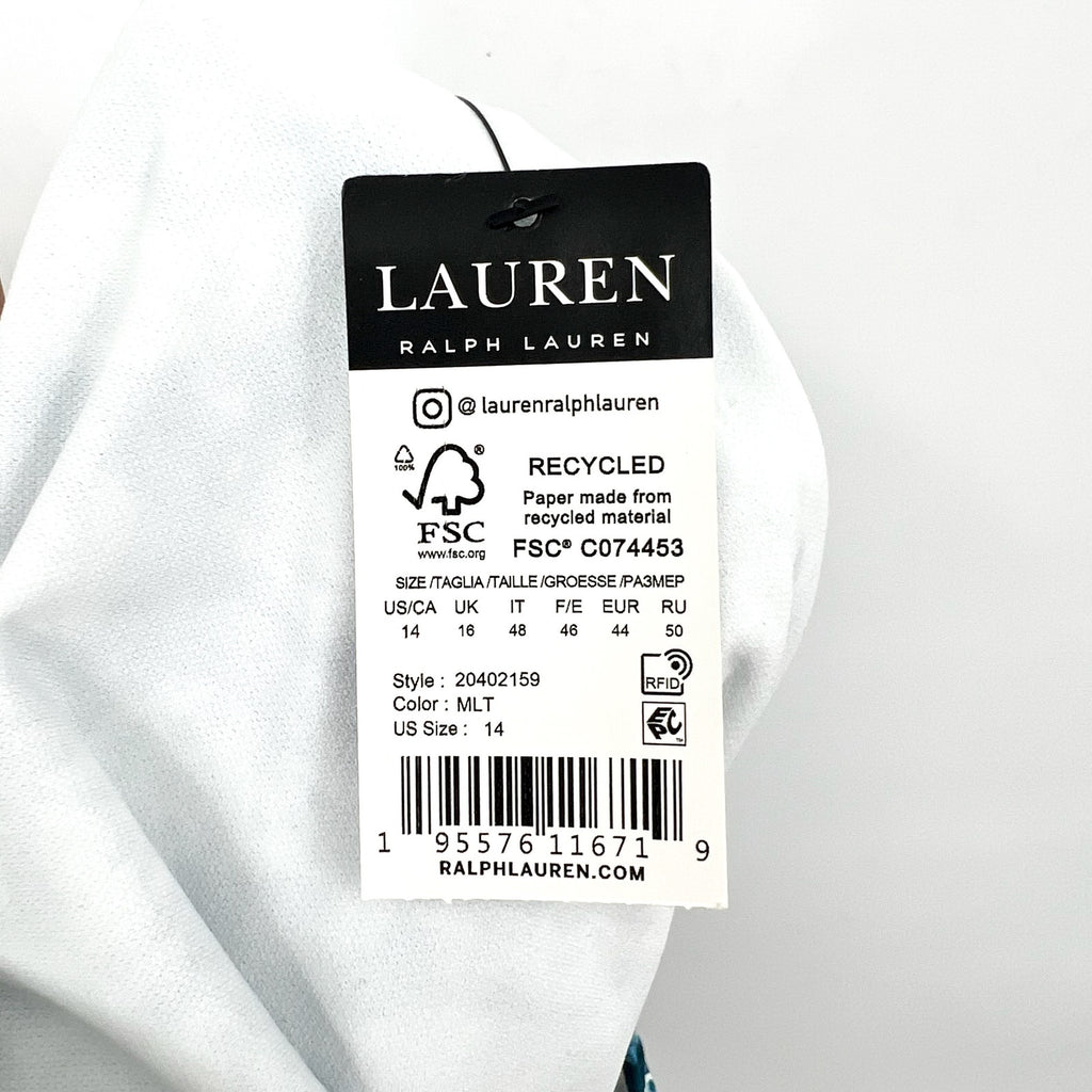LAUREN RALPH LAUREN Hipster Bikini Bottom Size 14 Blue Print Side-Tie NWT