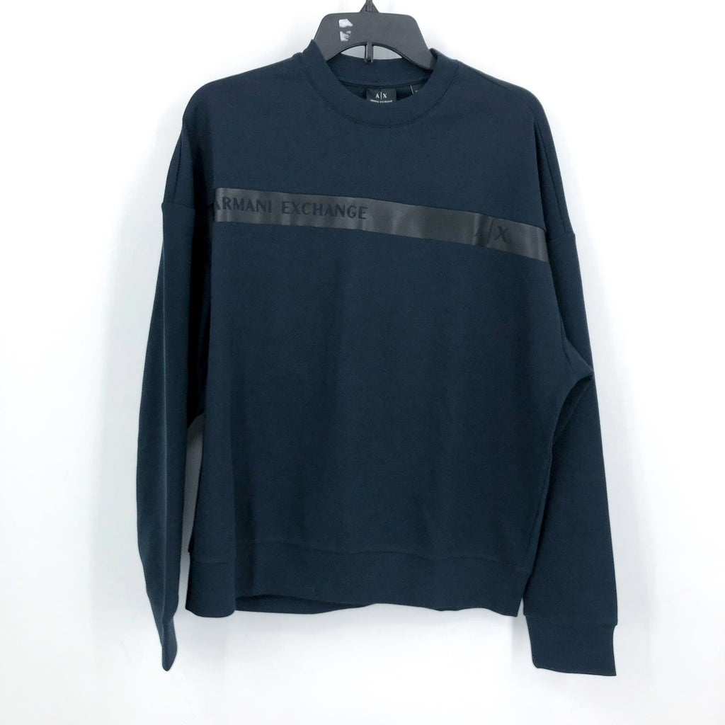 ARMANI EXCHANGE Men's Logo Band Sweatshirt Medium Dark Navy Blue Crewneck NWT