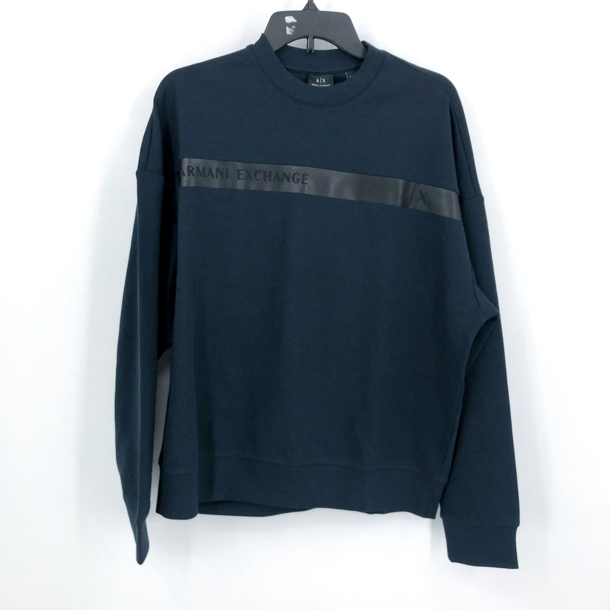 ARMANI EXCHANGE Men's Logo Band Sweatshirt Medium Dark Navy Blue Crewneck NWT