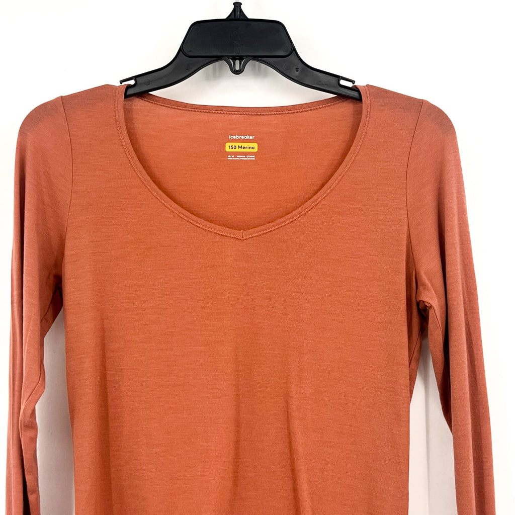 ICEBREAKER Women's Merino 150 Siren Long Sleeve Top Medium Cedar Wood Orange NWT