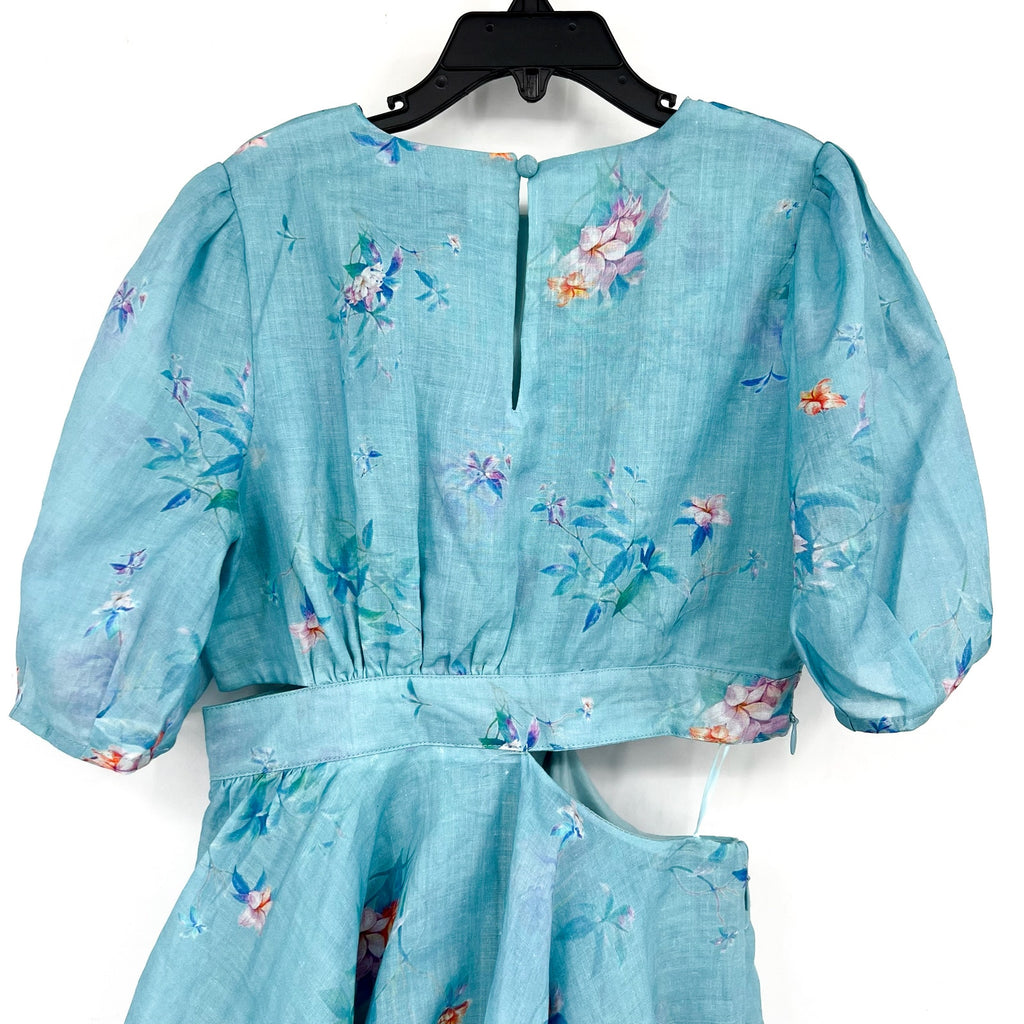 BARDOT Girl's Cindy Floral Cutout Dress Size 8 SMALL Blue Flora Puff Sleeve NWT