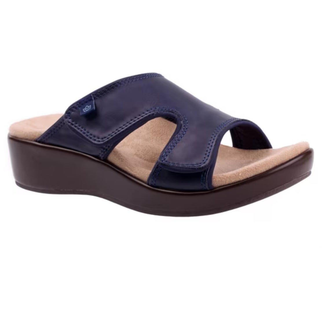 Spenco Women's Karla Wedge Sandals Size 10 Wide Blue Peacoat Navy Brown NIB