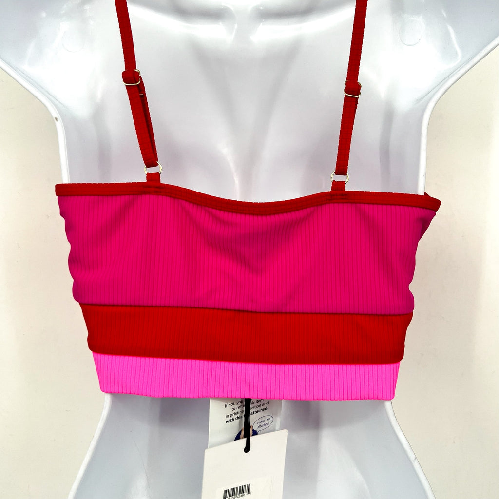 BEACH RIOT Women's Eva Colorblock Bikini Top Large Fuchsia Red Neon Pink NWT