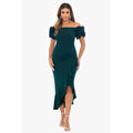 XSCAPE Women's Scuba Crepe Ruffle Midi Dress Size 6 Green Off the Shoulder NWT