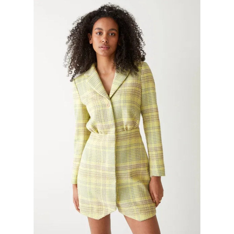 & OTHER STORIES Women's Blazer Mini Dress Size 4 Green Plaid Long Sleeve NWT