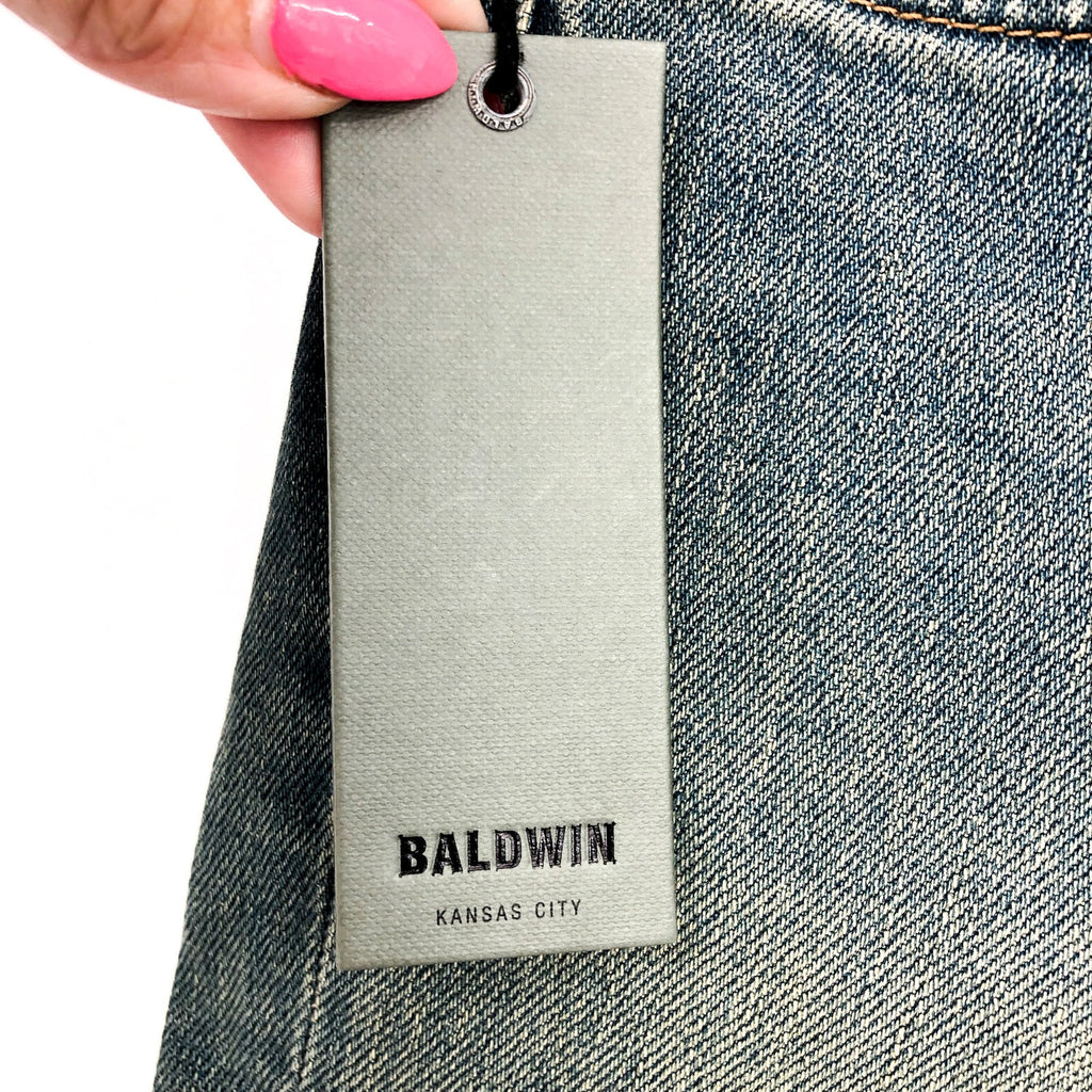 BALDWIN Women's Maxwell Crop Kick Flare Jeans Size 24 Blue Traction Stretch NWT