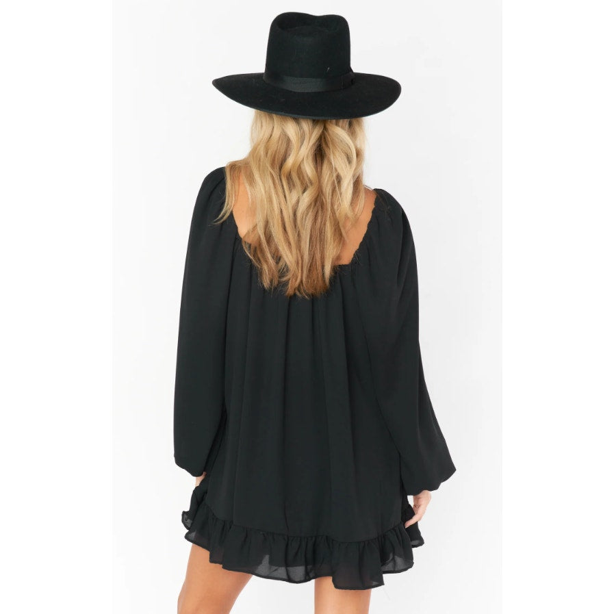 SHOW ME YOUR MUMU Women's Briar Mini Dress Medium Black Ruffle Long Sleeve NWT